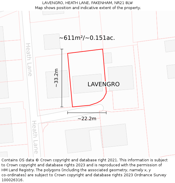 LAVENGRO, HEATH LANE, FAKENHAM, NR21 8LW: Plot and title map