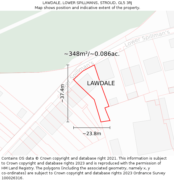 LAWDALE, LOWER SPILLMANS, STROUD, GL5 3RJ: Plot and title map