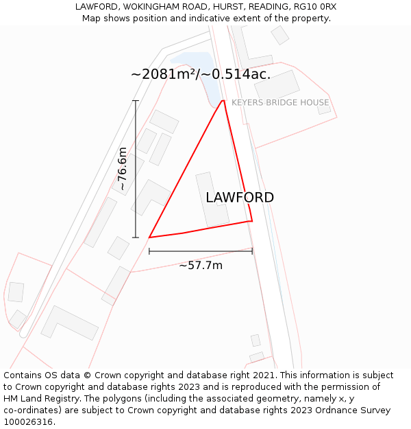 LAWFORD, WOKINGHAM ROAD, HURST, READING, RG10 0RX: Plot and title map