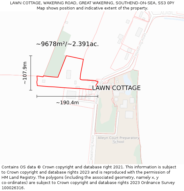LAWN COTTAGE, WAKERING ROAD, GREAT WAKERING, SOUTHEND-ON-SEA, SS3 0PY: Plot and title map