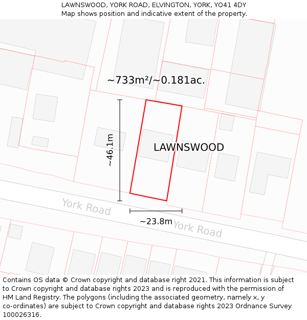 LAWNSWOOD, YORK ROAD, ELVINGTON, YORK, YO41 4DY: Plot and title map