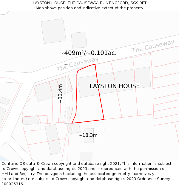 LAYSTON HOUSE, THE CAUSEWAY, BUNTINGFORD, SG9 9ET: Plot and title map