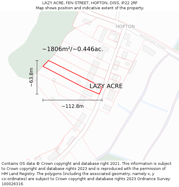LAZY ACRE, FEN STREET, HOPTON, DISS, IP22 2RF: Plot and title map