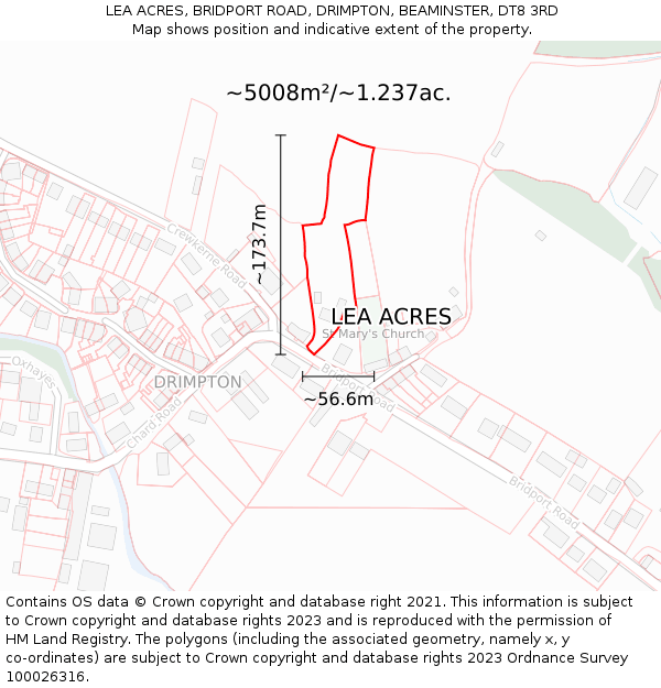 LEA ACRES, BRIDPORT ROAD, DRIMPTON, BEAMINSTER, DT8 3RD: Plot and title map
