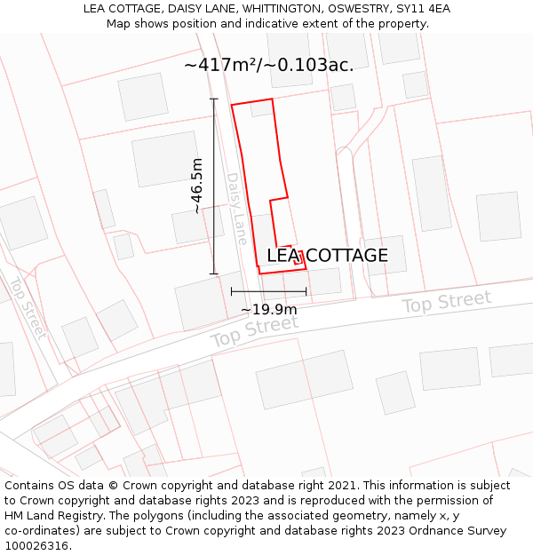 LEA COTTAGE, DAISY LANE, WHITTINGTON, OSWESTRY, SY11 4EA: Plot and title map