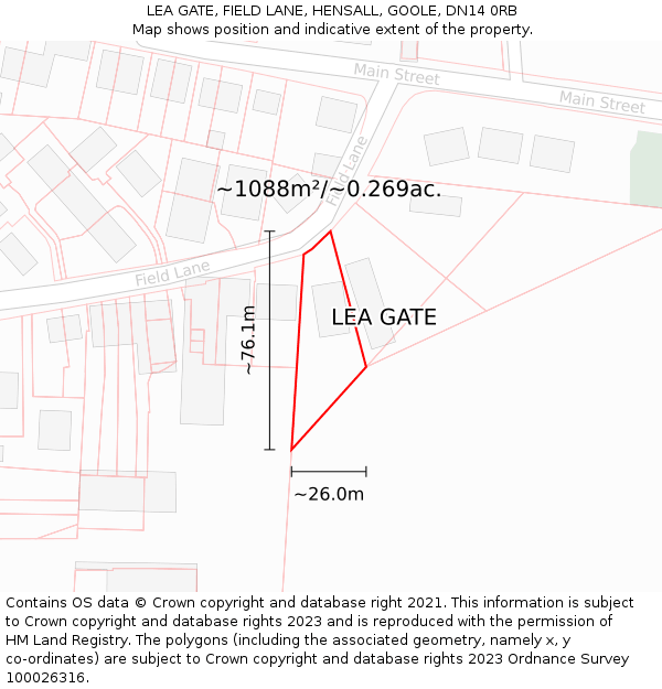LEA GATE, FIELD LANE, HENSALL, GOOLE, DN14 0RB: Plot and title map