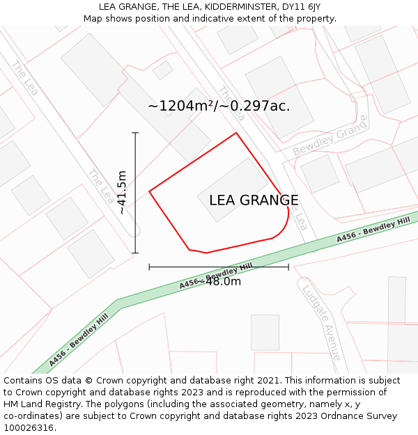 LEA GRANGE, THE LEA, KIDDERMINSTER, DY11 6JY: Plot and title map
