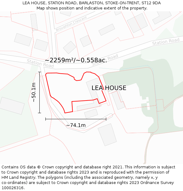 LEA HOUSE, STATION ROAD, BARLASTON, STOKE-ON-TRENT, ST12 9DA: Plot and title map