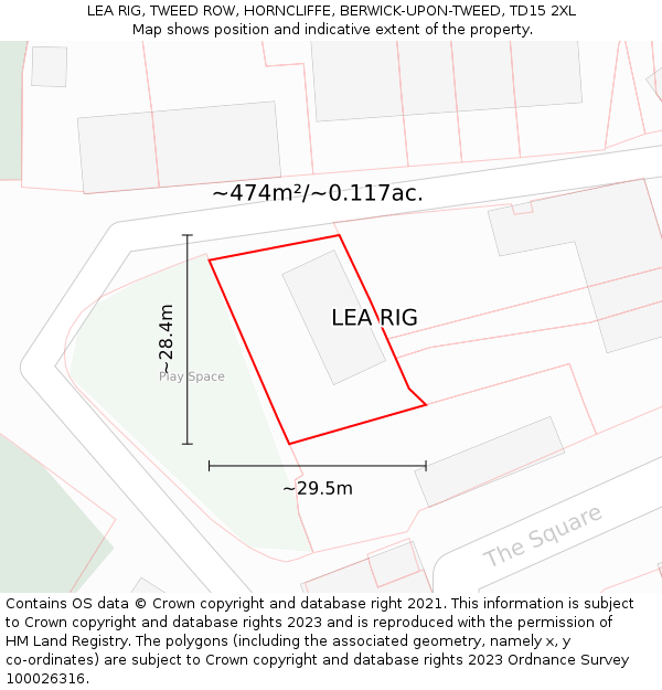 LEA RIG, TWEED ROW, HORNCLIFFE, BERWICK-UPON-TWEED, TD15 2XL: Plot and title map