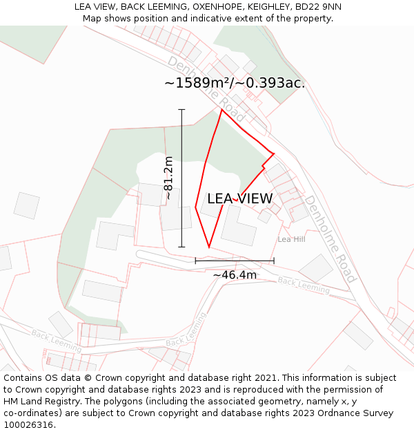 LEA VIEW, BACK LEEMING, OXENHOPE, KEIGHLEY, BD22 9NN: Plot and title map