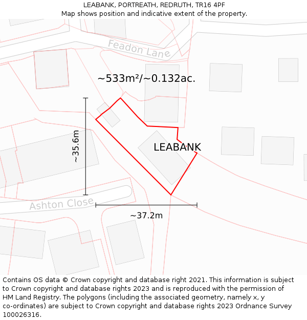 LEABANK, PORTREATH, REDRUTH, TR16 4PF: Plot and title map