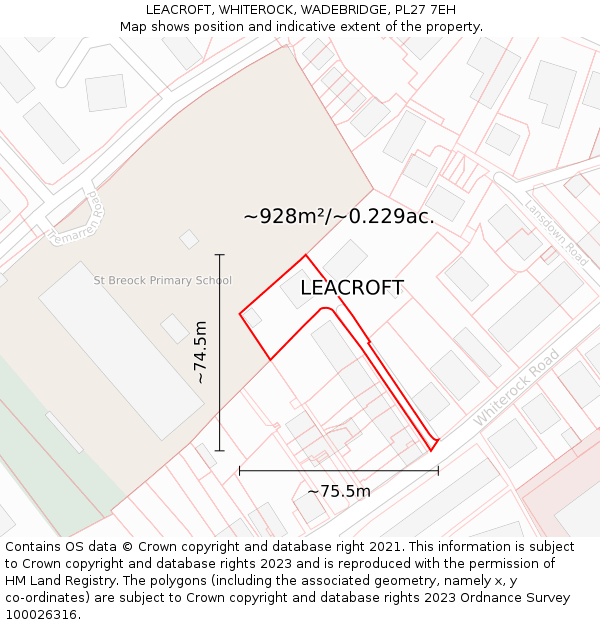 LEACROFT, WHITEROCK, WADEBRIDGE, PL27 7EH: Plot and title map