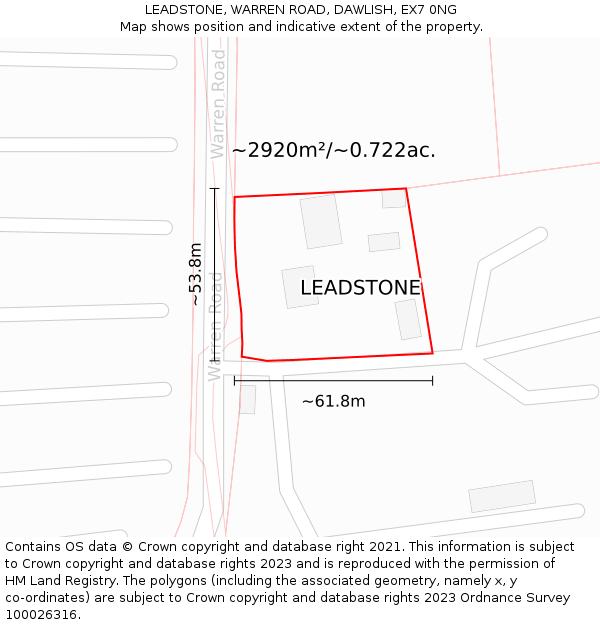 LEADSTONE, WARREN ROAD, DAWLISH, EX7 0NG: Plot and title map