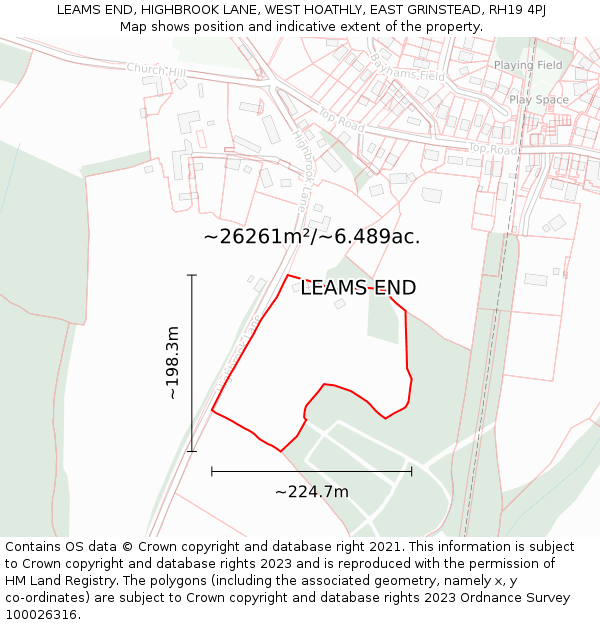 LEAMS END, HIGHBROOK LANE, WEST HOATHLY, EAST GRINSTEAD, RH19 4PJ: Plot and title map