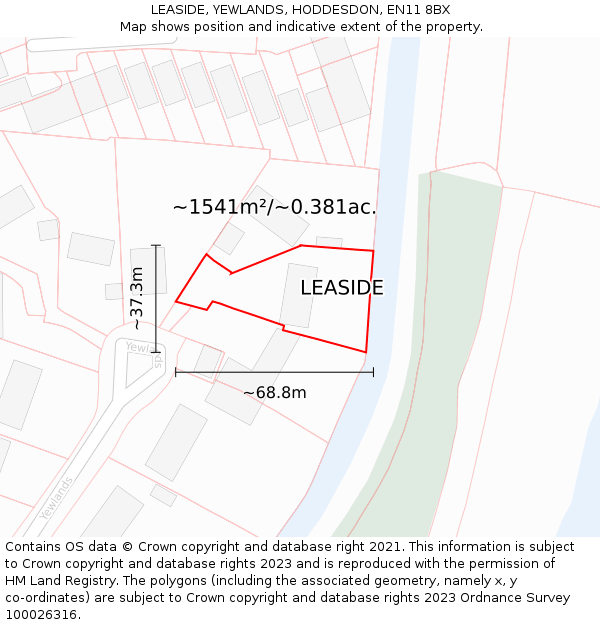 LEASIDE, YEWLANDS, HODDESDON, EN11 8BX: Plot and title map