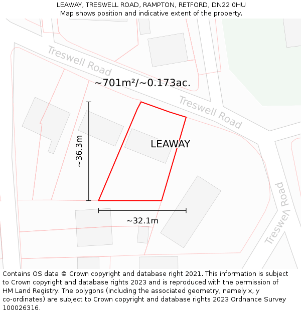 LEAWAY, TRESWELL ROAD, RAMPTON, RETFORD, DN22 0HU: Plot and title map