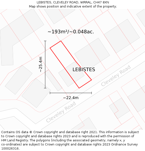 LEBISTES, CLEVELEY ROAD, WIRRAL, CH47 8XN: Plot and title map