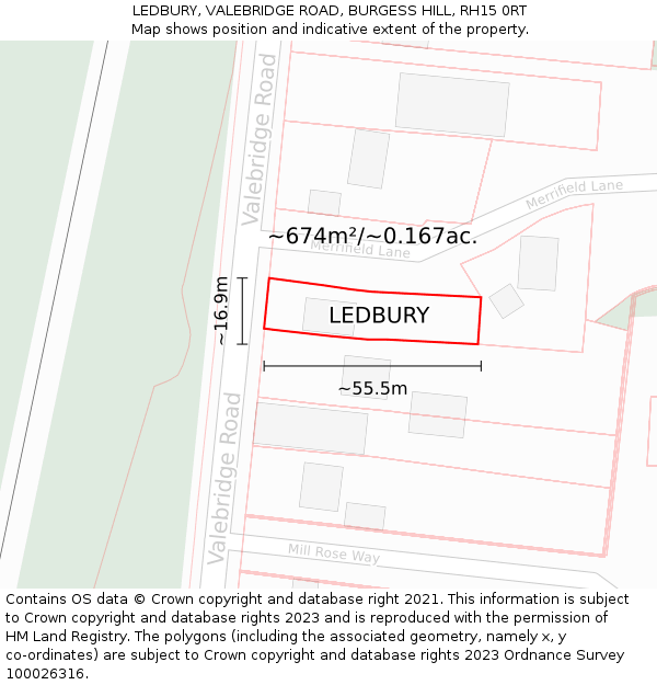LEDBURY, VALEBRIDGE ROAD, BURGESS HILL, RH15 0RT: Plot and title map