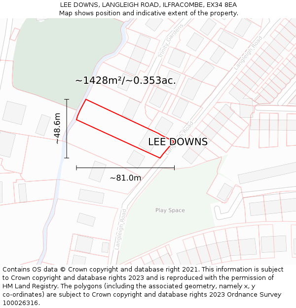 LEE DOWNS, LANGLEIGH ROAD, ILFRACOMBE, EX34 8EA: Plot and title map