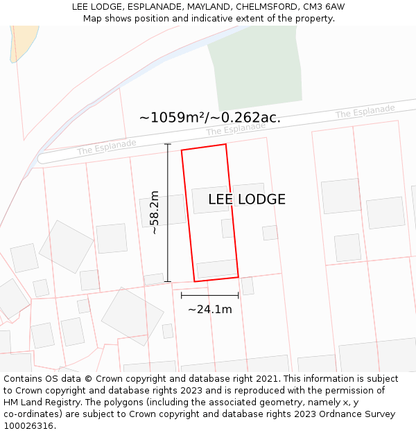 LEE LODGE, ESPLANADE, MAYLAND, CHELMSFORD, CM3 6AW: Plot and title map