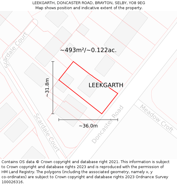 LEEKGARTH, DONCASTER ROAD, BRAYTON, SELBY, YO8 9EG: Plot and title map