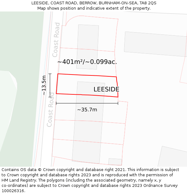 LEESIDE, COAST ROAD, BERROW, BURNHAM-ON-SEA, TA8 2QS: Plot and title map