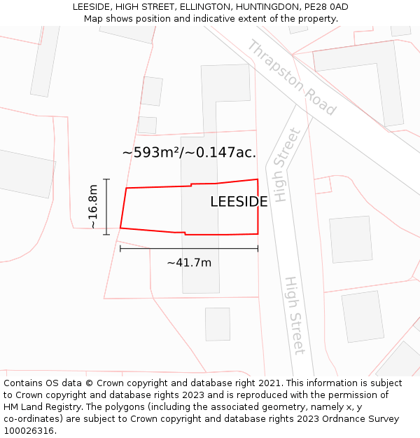 LEESIDE, HIGH STREET, ELLINGTON, HUNTINGDON, PE28 0AD: Plot and title map