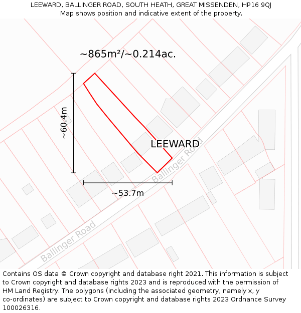 LEEWARD, BALLINGER ROAD, SOUTH HEATH, GREAT MISSENDEN, HP16 9QJ: Plot and title map