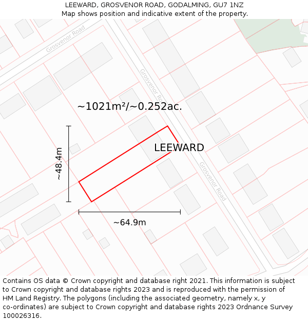 LEEWARD, GROSVENOR ROAD, GODALMING, GU7 1NZ: Plot and title map