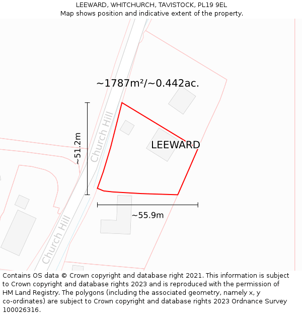 LEEWARD, WHITCHURCH, TAVISTOCK, PL19 9EL: Plot and title map