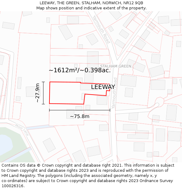 LEEWAY, THE GREEN, STALHAM, NORWICH, NR12 9QB: Plot and title map
