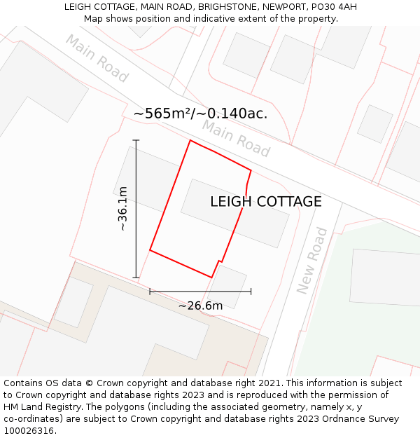 LEIGH COTTAGE, MAIN ROAD, BRIGHSTONE, NEWPORT, PO30 4AH: Plot and title map