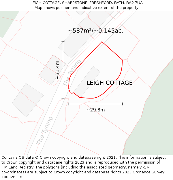 LEIGH COTTAGE, SHARPSTONE, FRESHFORD, BATH, BA2 7UA: Plot and title map