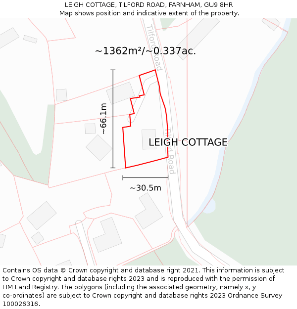 LEIGH COTTAGE, TILFORD ROAD, FARNHAM, GU9 8HR: Plot and title map