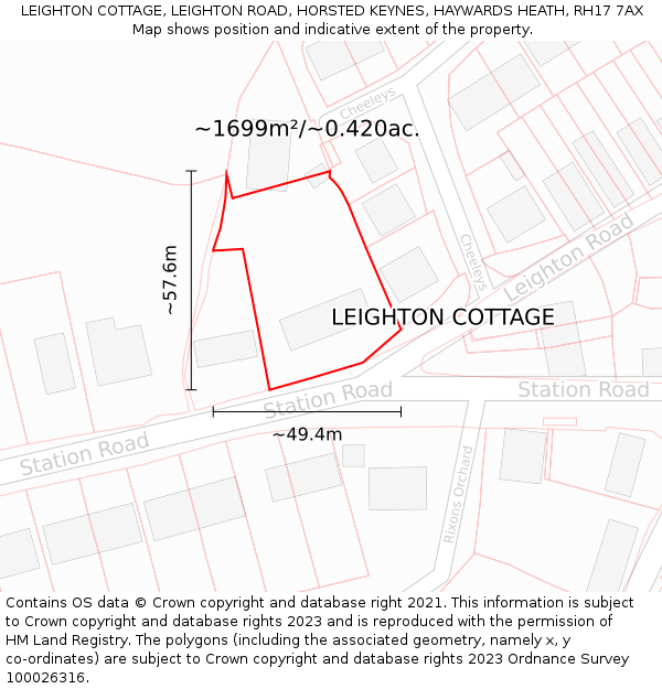 LEIGHTON COTTAGE, LEIGHTON ROAD, HORSTED KEYNES, HAYWARDS HEATH, RH17 7AX: Plot and title map