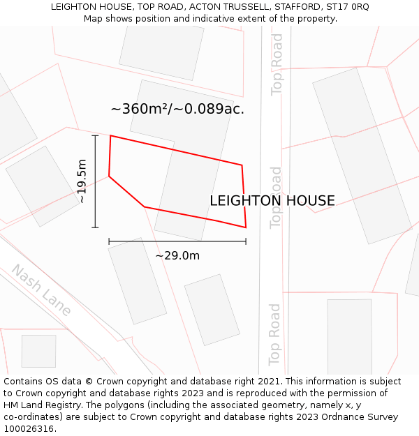 LEIGHTON HOUSE, TOP ROAD, ACTON TRUSSELL, STAFFORD, ST17 0RQ: Plot and title map