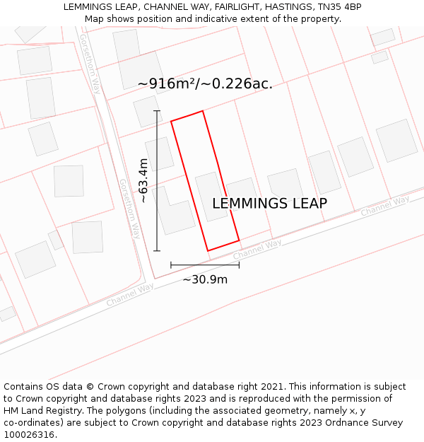 LEMMINGS LEAP, CHANNEL WAY, FAIRLIGHT, HASTINGS, TN35 4BP: Plot and title map