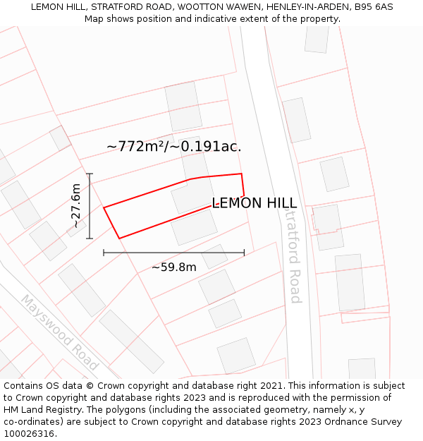 LEMON HILL, STRATFORD ROAD, WOOTTON WAWEN, HENLEY-IN-ARDEN, B95 6AS: Plot and title map