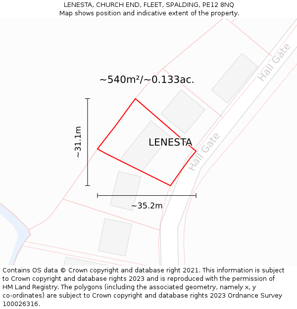 LENESTA, CHURCH END, FLEET, SPALDING, PE12 8NQ: Plot and title map
