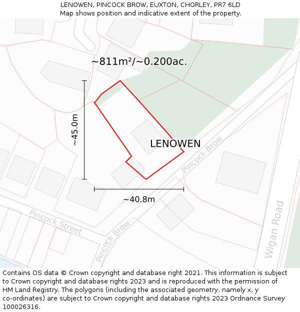 LENOWEN, PINCOCK BROW, EUXTON, CHORLEY, PR7 6LD: Plot and title map