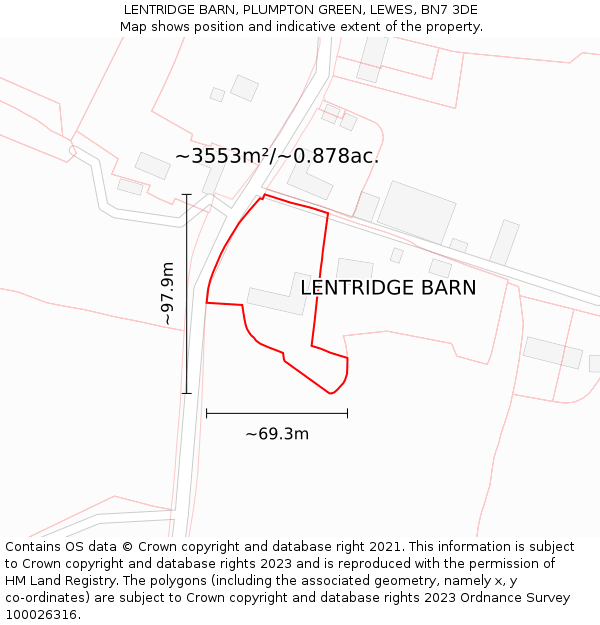 LENTRIDGE BARN, PLUMPTON GREEN, LEWES, BN7 3DE: Plot and title map
