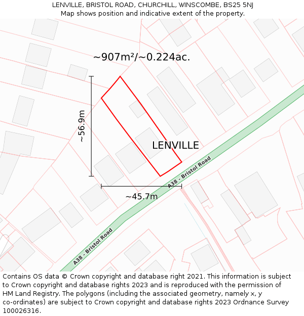 LENVILLE, BRISTOL ROAD, CHURCHILL, WINSCOMBE, BS25 5NJ: Plot and title map