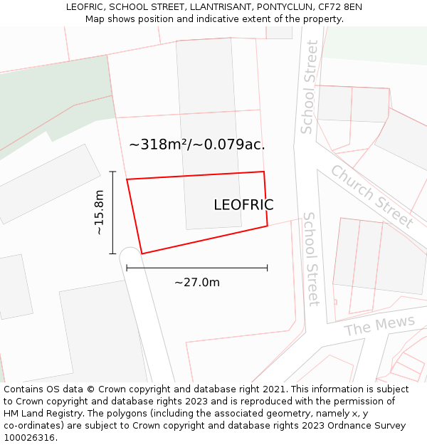 LEOFRIC, SCHOOL STREET, LLANTRISANT, PONTYCLUN, CF72 8EN: Plot and title map