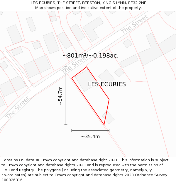 LES ECURIES, THE STREET, BEESTON, KING'S LYNN, PE32 2NF: Plot and title map