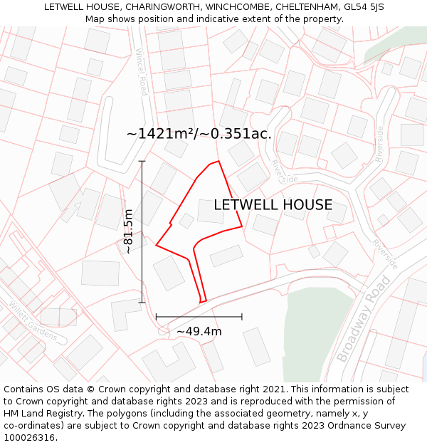 LETWELL HOUSE, CHARINGWORTH, WINCHCOMBE, CHELTENHAM, GL54 5JS: Plot and title map