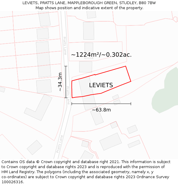 LEVIETS, PRATTS LANE, MAPPLEBOROUGH GREEN, STUDLEY, B80 7BW: Plot and title map