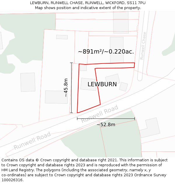 LEWBURN, RUNWELL CHASE, RUNWELL, WICKFORD, SS11 7PU: Plot and title map