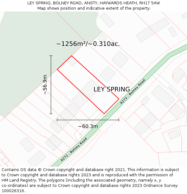 LEY SPRING, BOLNEY ROAD, ANSTY, HAYWARDS HEATH, RH17 5AW: Plot and title map