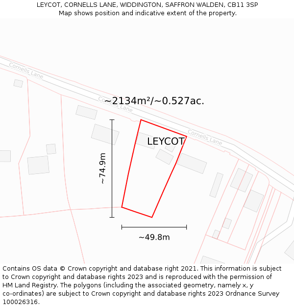 LEYCOT, CORNELLS LANE, WIDDINGTON, SAFFRON WALDEN, CB11 3SP: Plot and title map