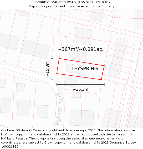 LEYSPRING, MALVERN ROAD, SIDMOUTH, EX10 9EY: Plot and title map
